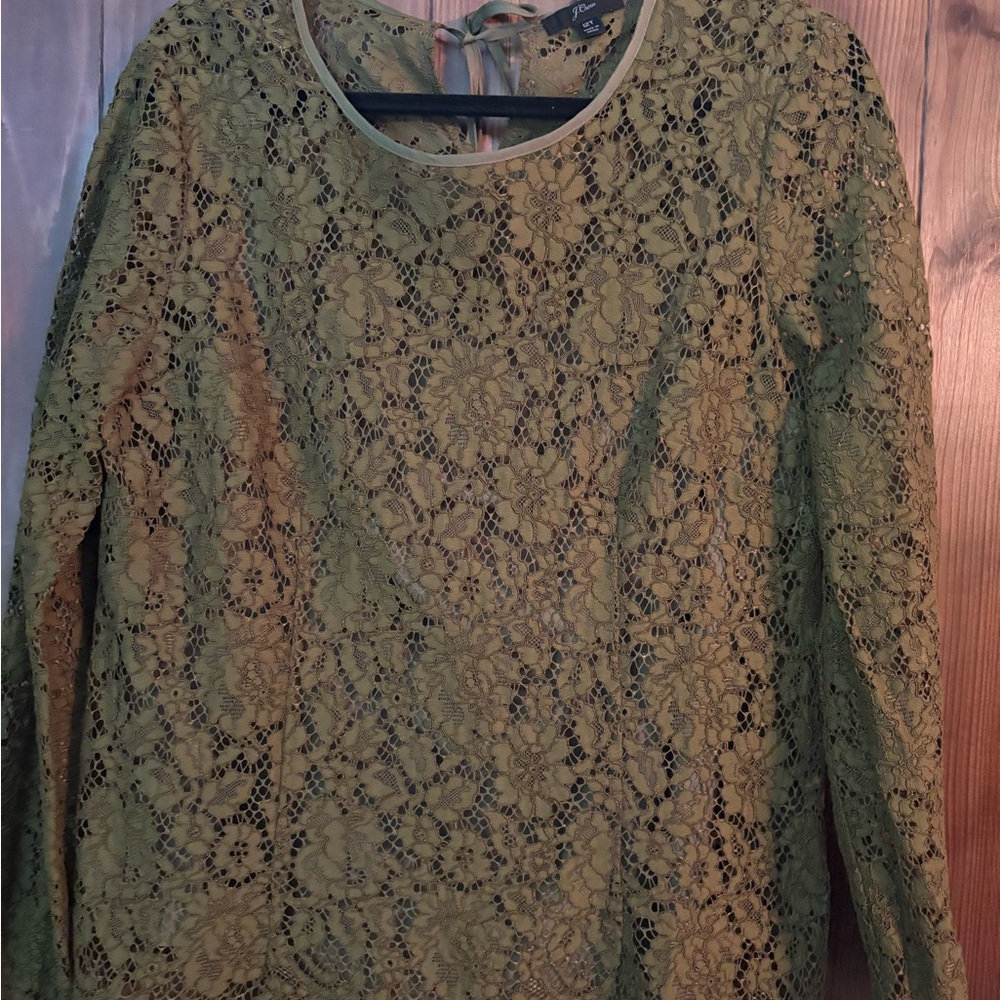 J. Crew Olive Lace Top 12T - Picture 4 of 9